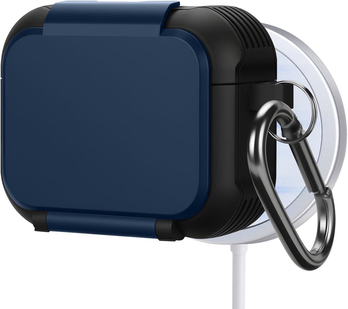 Thijox - Compatibel AirPods Pro 3 Hoesje met Ingebouwde Spiegel en Telefoonstandaard - MagSafe Ready - Schokbestendig Bescherming in Blauw voor de 3e