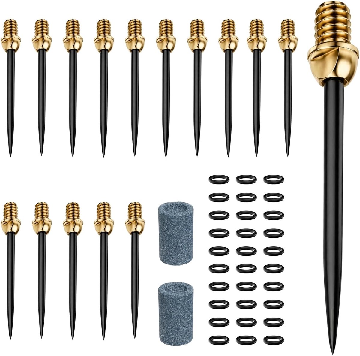 15 koperen darttips van 37 mm met rubberen ringen en slijpsteen voor optimale dartprestaties