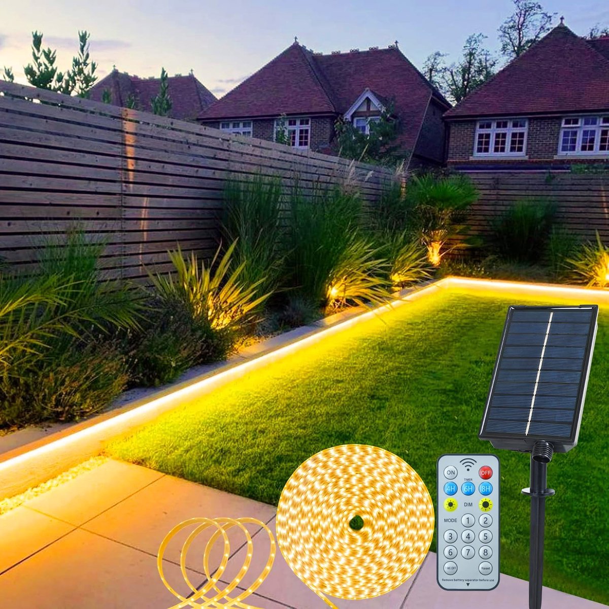 Thijox - Led-lichtstrip op zonne-energie 5m met 320 LED's, waterdichte tuinverlichting met afstandsbediening, 8 modi, perfect voor buiten, veranda, om