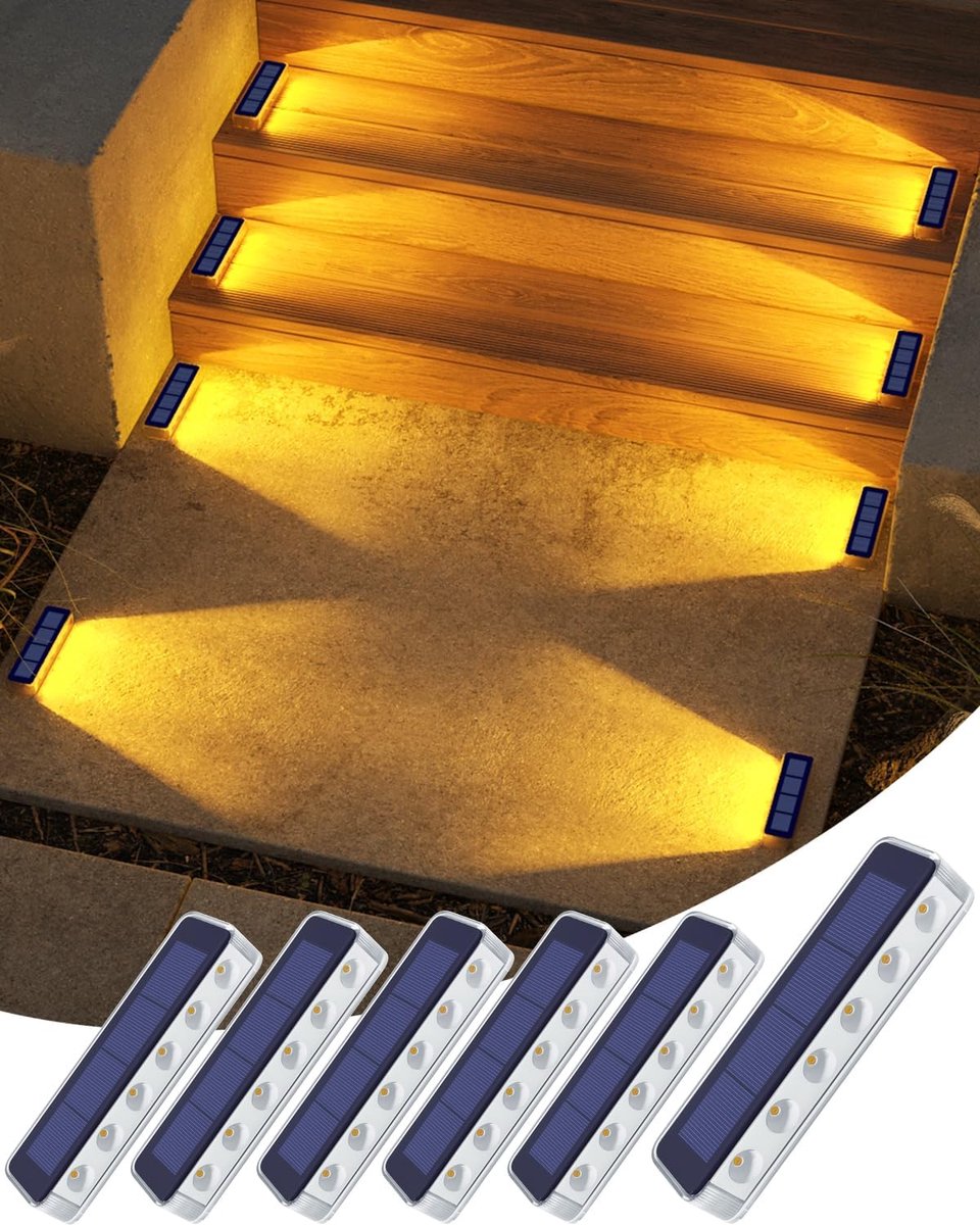 SnelShoppen - 6PCS Solar Tuinverlichting - IP68 Waterdichte LED Buitenlampen - Warm Witte Tuinverlichting voor Trappen, Tuin, Patio en Paden - Energie