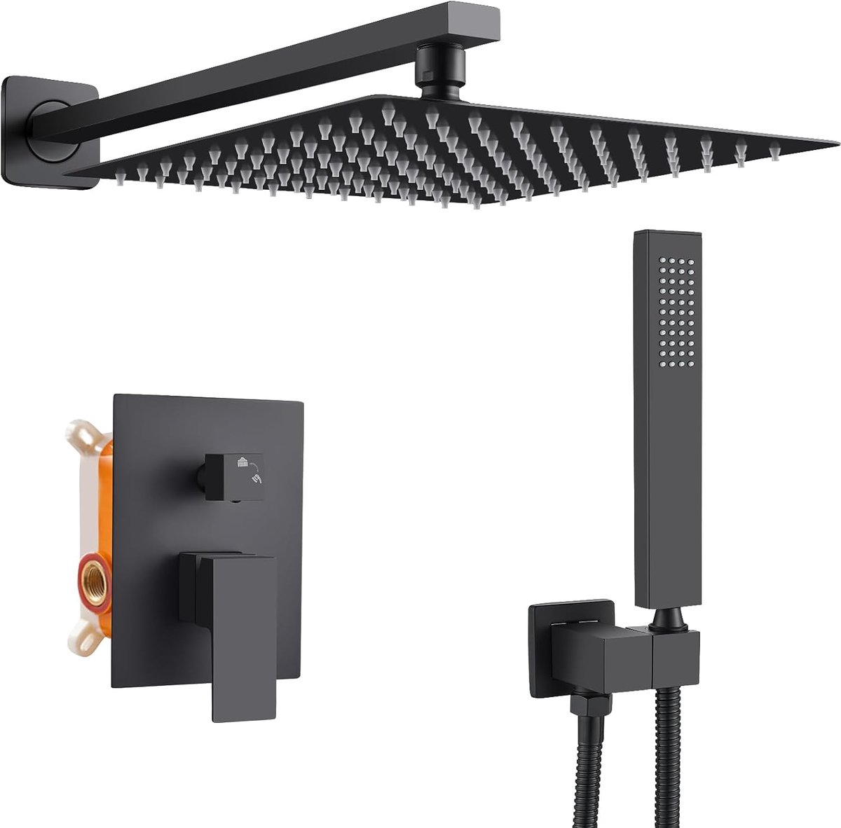 Thijox - Zwart Douchesysteem Inbouw met Regendouche, Handdouche en Douchearmatuurset - Hoofddouche met 2 Functies voor Luxe Douche-ervaring