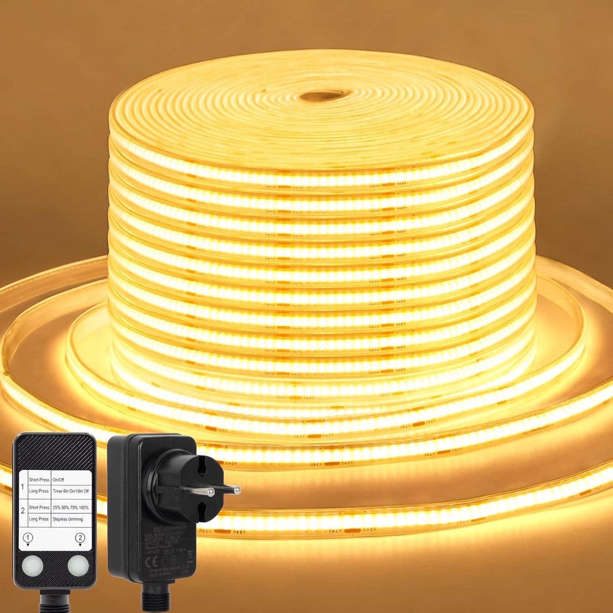 Thijox - Dimbare LED-strip 15 m Warm Wit 2700 K Waterdicht Zelfklevend Flexibel LED-lint met Timer voor Thuis Keuken Binnen Buiten DIY Decoratie