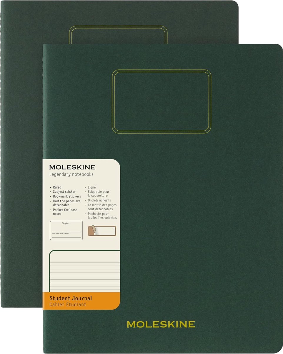 SnelShoppen - Set van 2 XXL Gelinieerde Notitieschriften met Uitneembare Pagina's, Mirtegroen, Kartonnen Envelop en Stickers voor Studenten, Creatieve