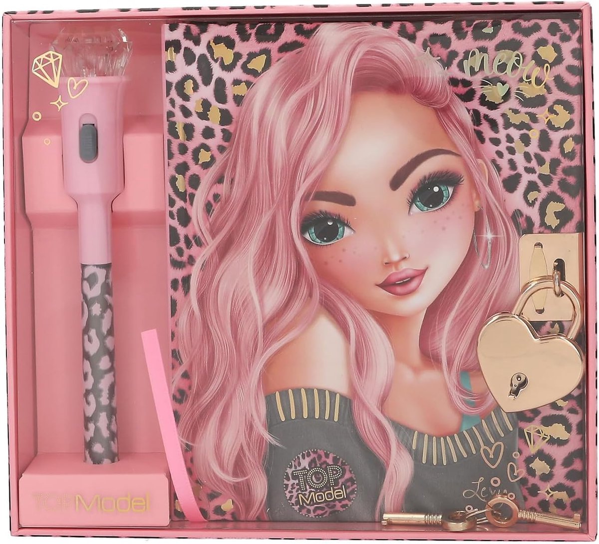 Thijox - Roze Dagboek met Model Motief, Leo Patroon, Gouden Details, Hartslot, Geheime Pen, Gelinieerde Pagina's voor Kinderen en Creatieve Geesten