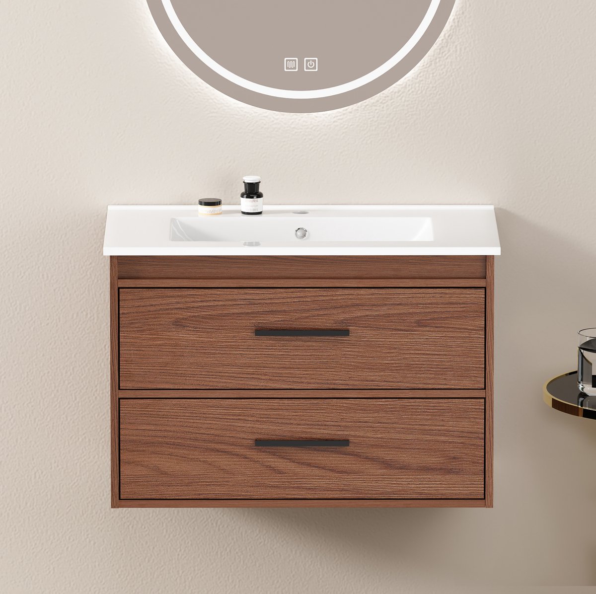 HAUSS SPOLE Badkamerkast - Ruime Opbergkast Met 2 Laden - Voor Kleine En Middelgrote Badkamers - MDF - 76 x 46 x 52 Cm - Roodbruin