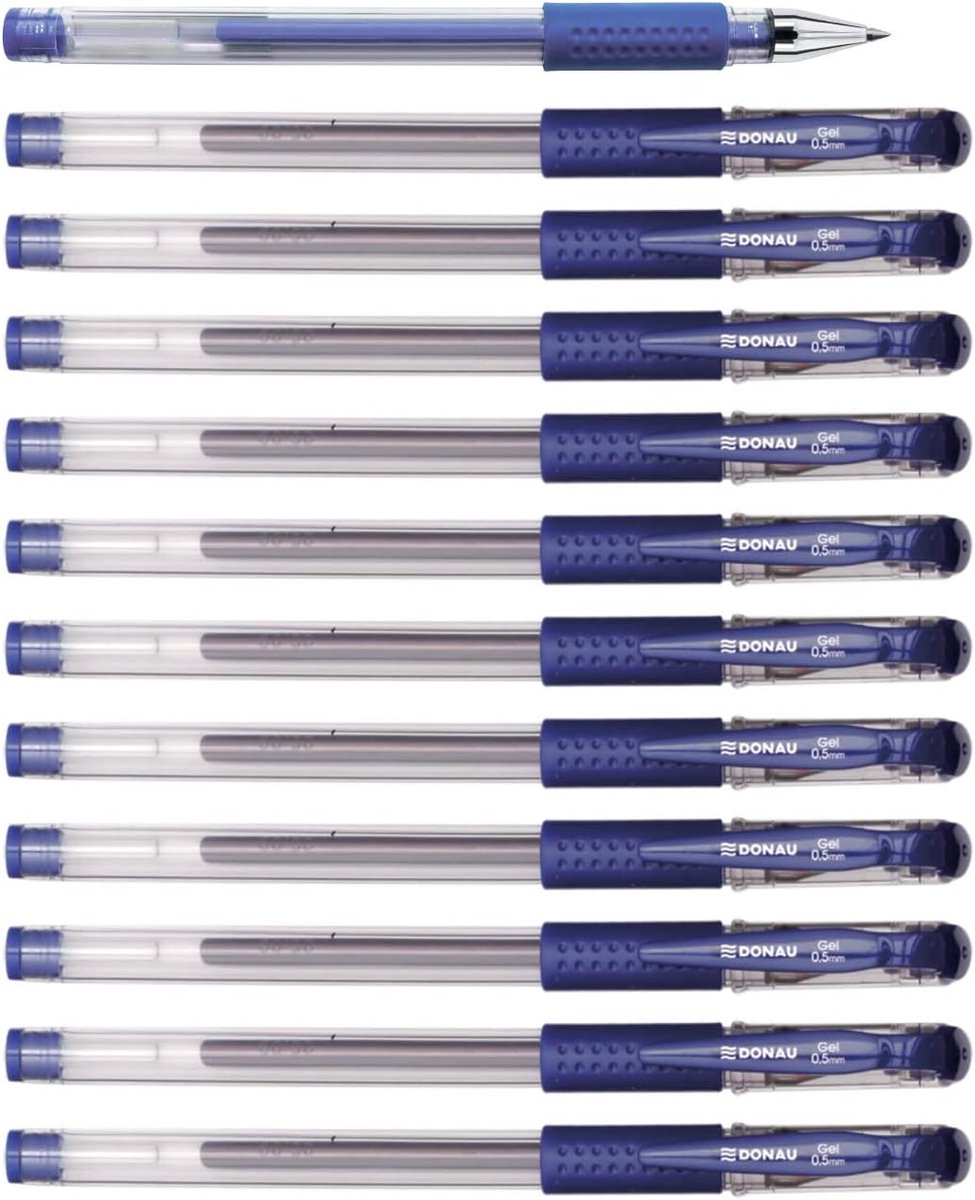 Thijox - Gelbalpen Set - 12 Stuks Blauw - Ergonomische Gelpennen met 0,5 mm Punt - Watervaste Inkt - Perfect voor School, Kantoor en Creatief Gebruik