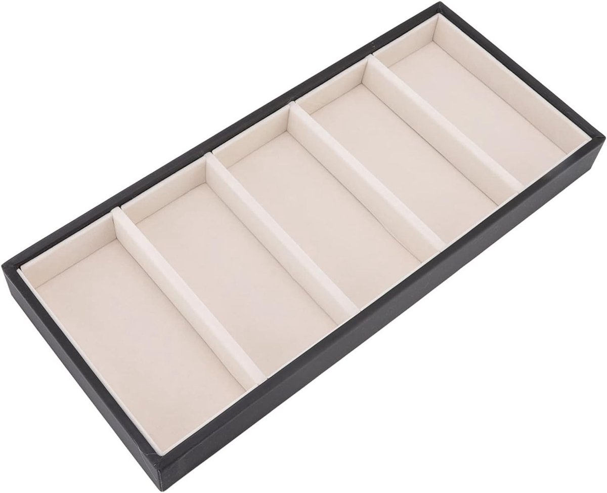 Sunglasses Organiser Tray met 5 Compartimenten, Stevige MDF Opbergdoos voor Zonnebrillen, Luxe Leer en Transparante Deksel