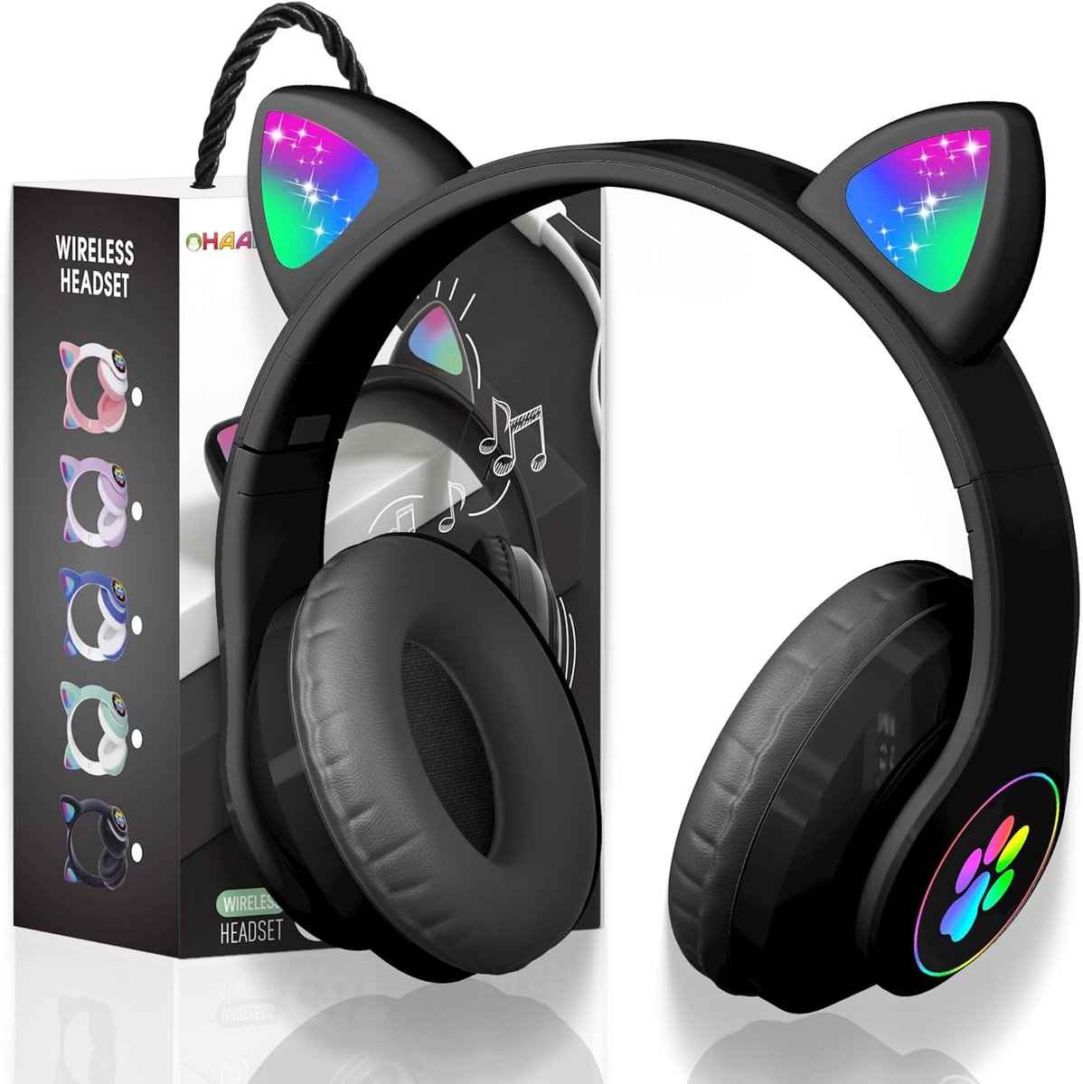 Thijox - OHAANYY Kattenoor Hoofdtelefoon voor Kinderen, Draadloze Bluetooth Over-Ear Stereo Hoofdtelefoon met Microfoon, Opvouwbaar, LED Kattenoren, P