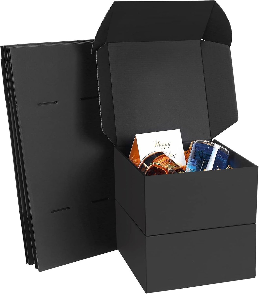 Zwarte Kartonnen Cadeauboxen (10 Stuks) 15 x 15 x 8 cm - Verzend- en Cadeauboxen met Deksel, Ideaal voor Feestdagen en Verjaardagen