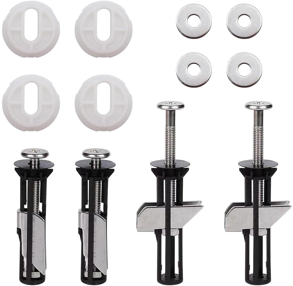 WC Brilschroeven Set - Toiletbevestiging Bouten - Toiletbril Monteren - Roestvrij Staal - 4 Stuks - Zwart Wit