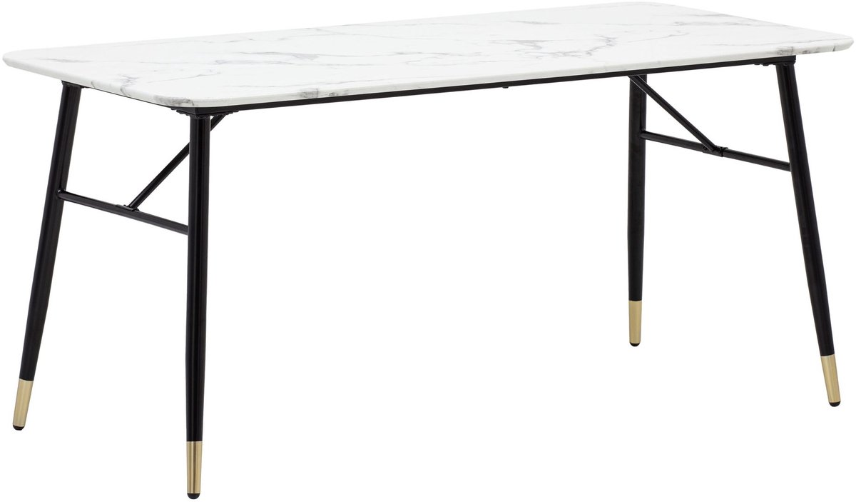 Eetkamertafel 120x60x76 cm eettafel wit in marmerlook modern, keukentafel klein, eettafel rechthoekig, tafel eetkamer met metalen poten