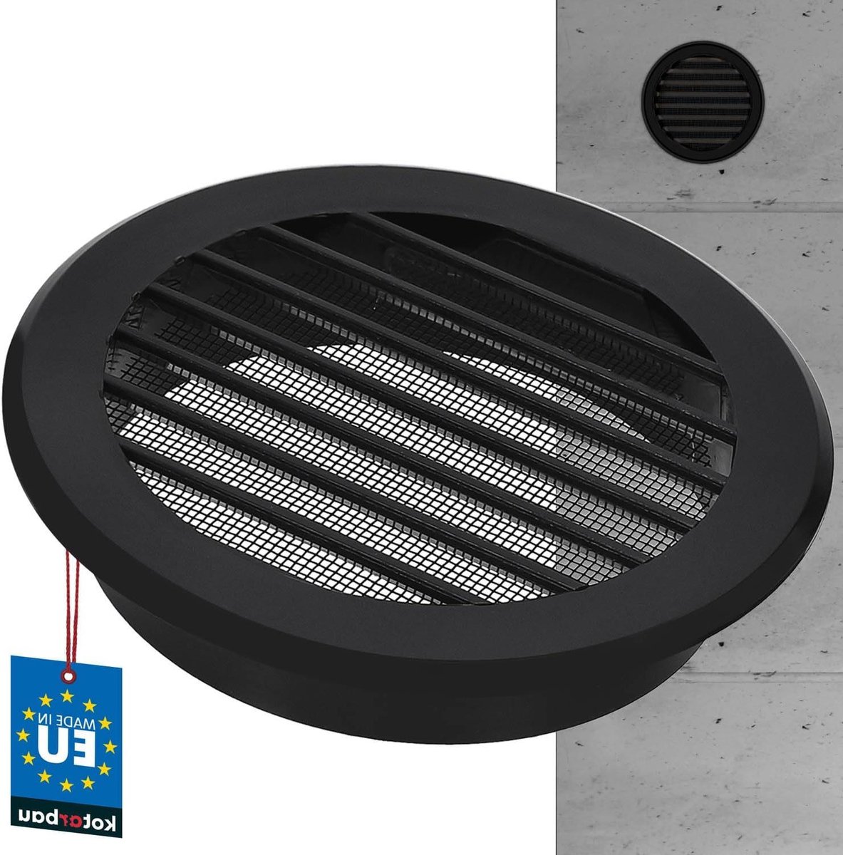 Ventilatierooster Rond - Afsluitgitter Insecten - Luchtstroom Verbeteren - Met Insectenhor - 100 mm Diameter - Zwart
