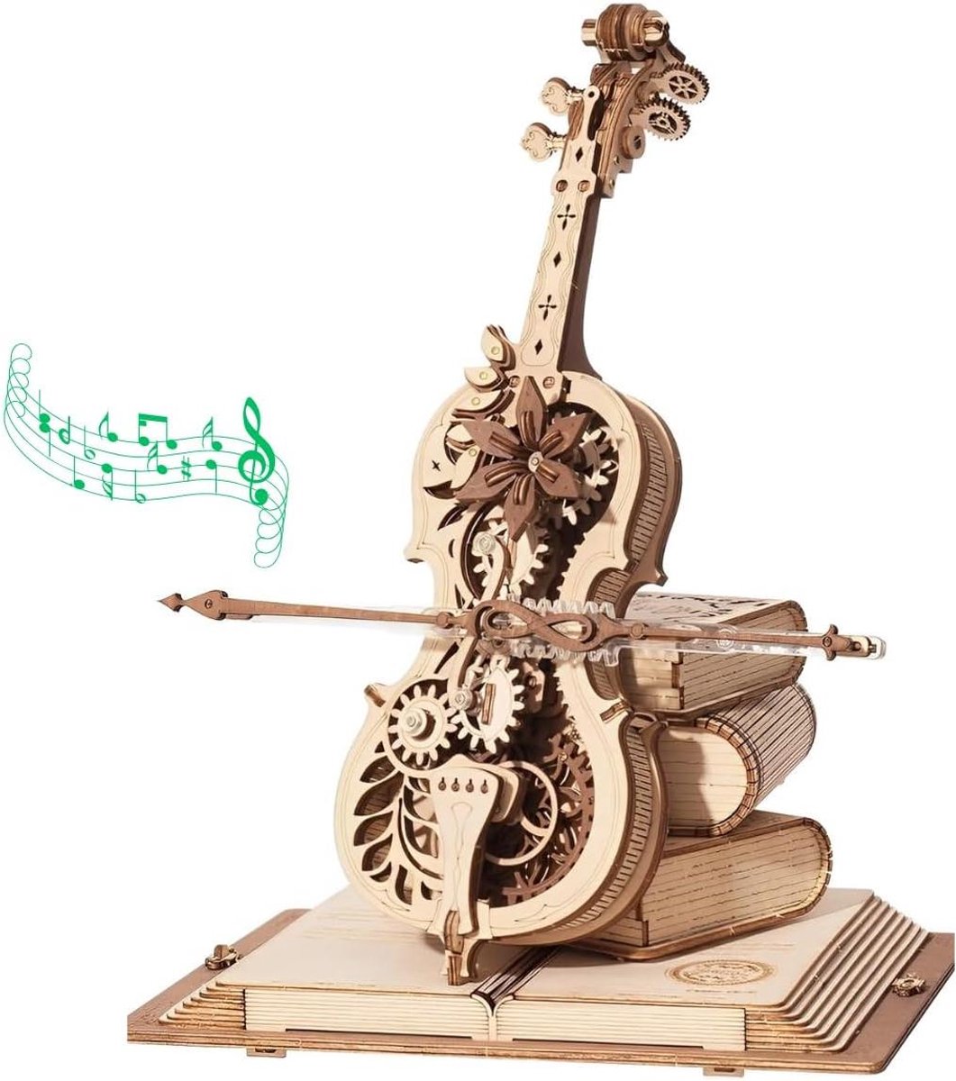 Houten Cello Puzzel - 3D Model - Huis Decoratie - Speelt Muziek - 20.5 cm - Bruin