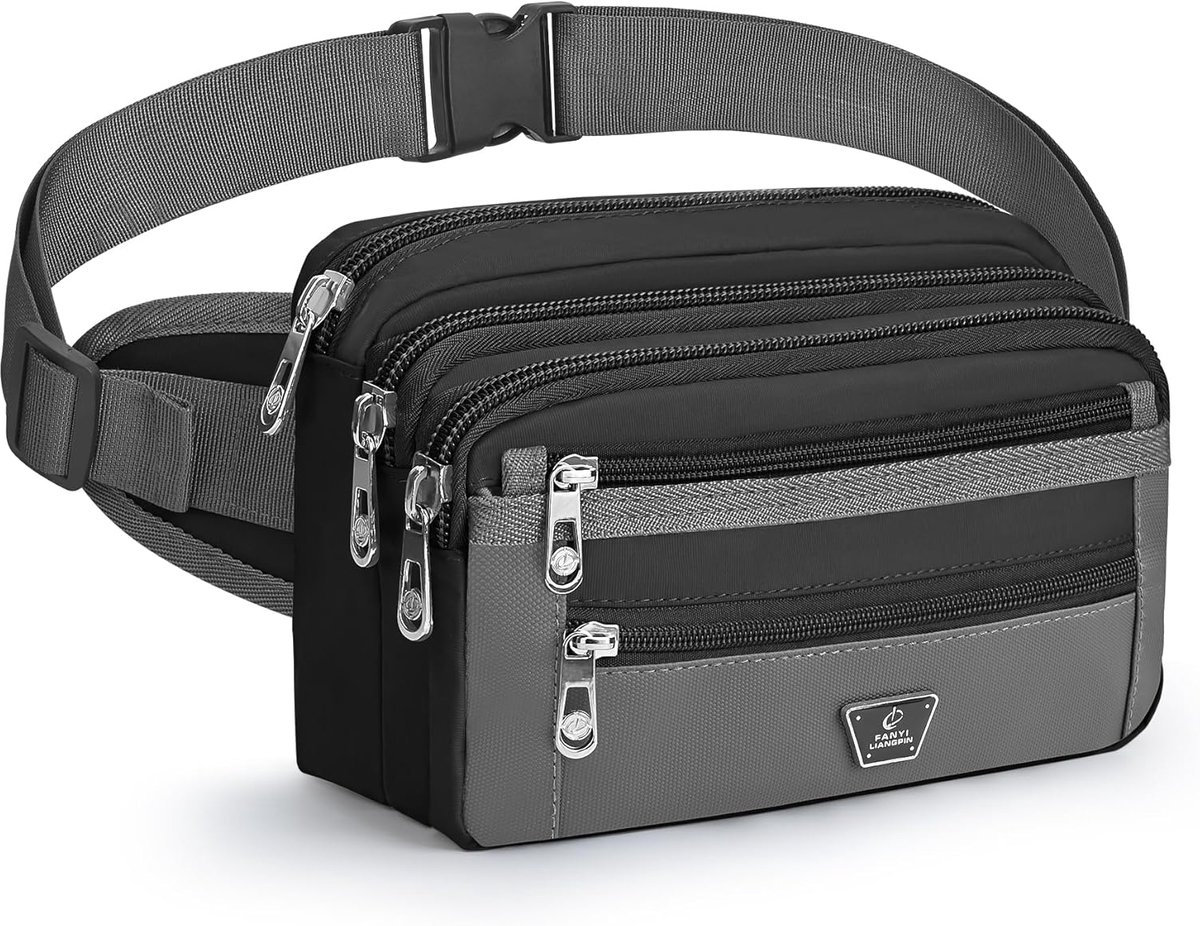 SnelShoppen - Waist Pack Fanny Pack met 7 Ritszakken, Heuptas voor Mannen en Vrouwen, Verstelbare Schouderband voor Sport, Hardlopen, Fietsen, Kampere