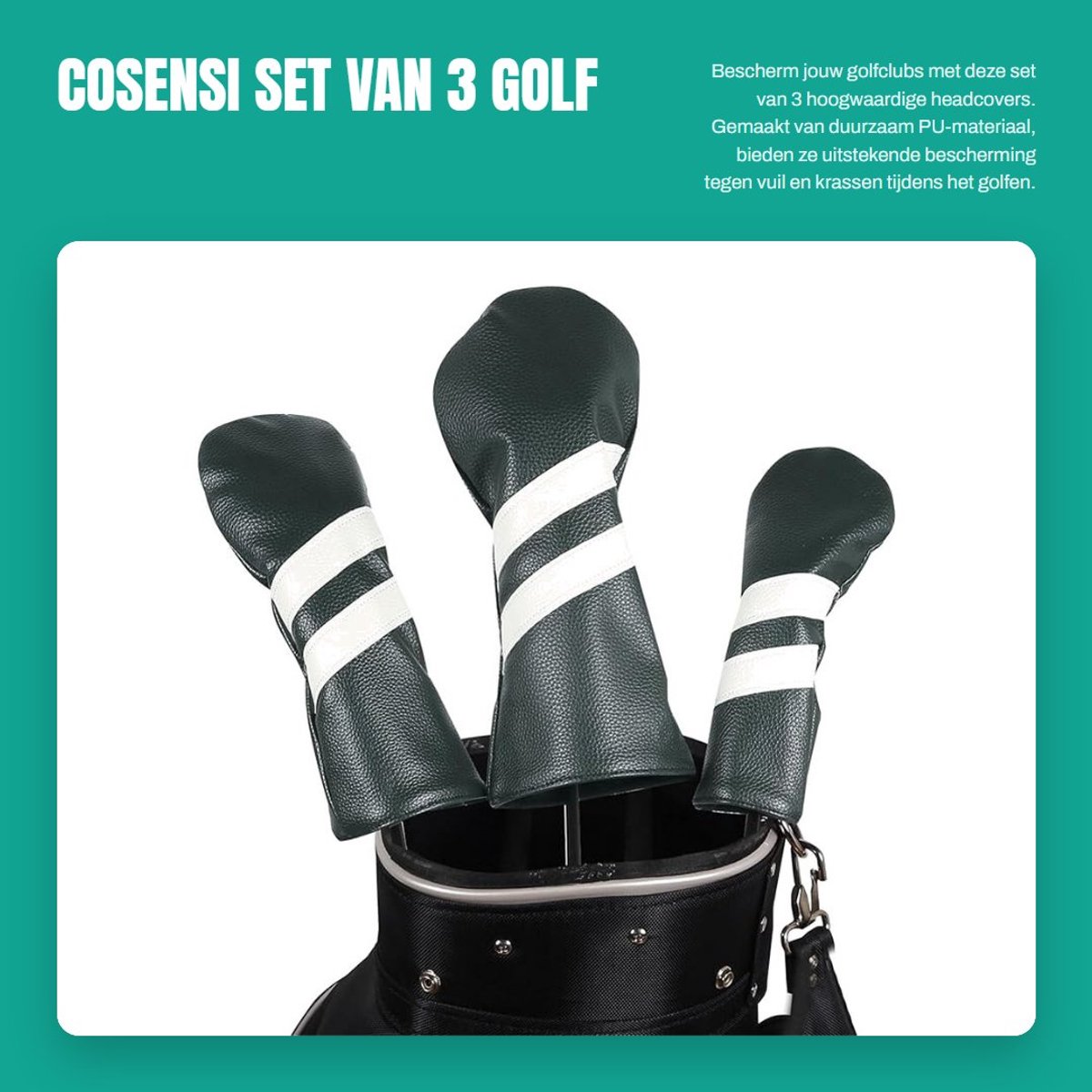 Inovra- Golfclub Headcovers 3-Pack - PU Stof - Lichtgewicht - Roteerbaar Label - Professionele Bescherming - Gebruiksvriendelijk Ontwerp - Clubhoes