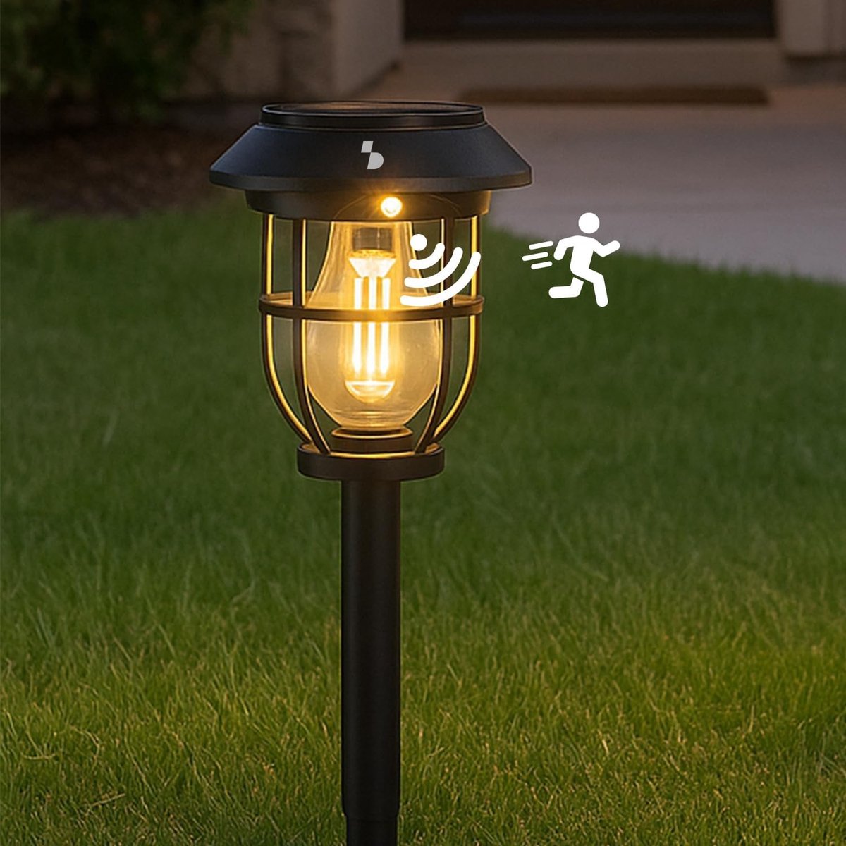 Thijox - Solar Tuinlamp met Bewegingssensor - Buitenlamp op Zonne-energie met Grondpen en Handvat - 3 Lichtstanden, Automatische Inschakeling, IP44 -