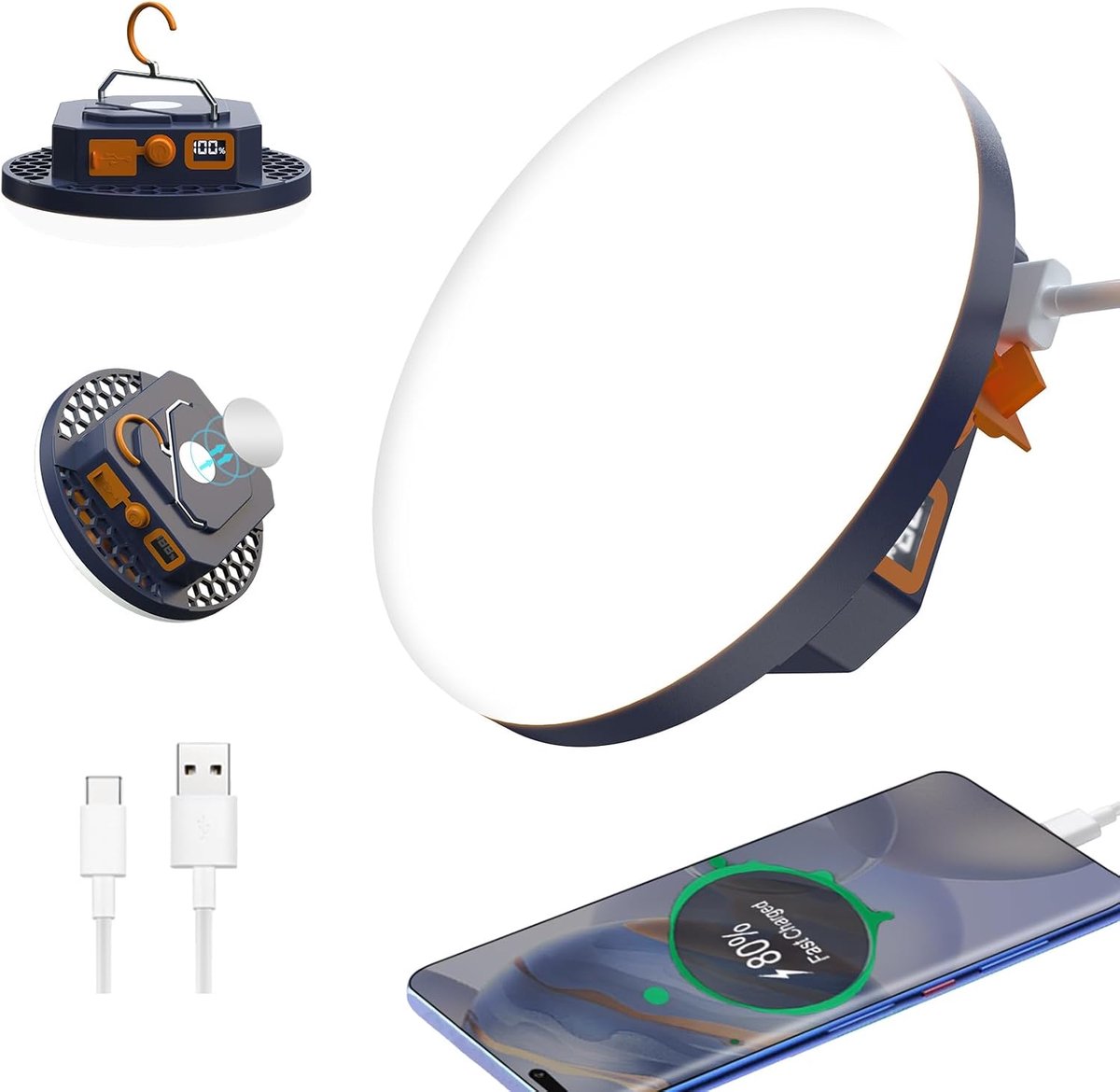 SnelShoppen - Tent Licht 10.000 mAh Oplaadbaar 3000 LM Camping Lamp 6500 K 24 Uur Speeltijd Buitenmarkt Licht Nachtlicht Visserslamp Noodlamp voor Ork