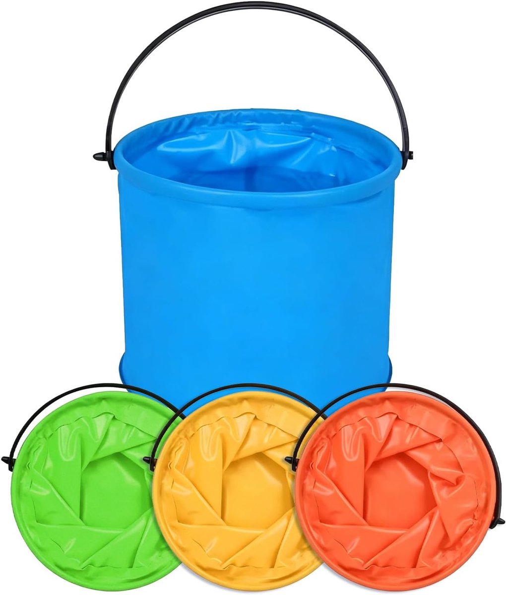 Thijox - 4 Stuks Opvouwbare Emmers - Multifunctionele Draagbare Vouwemmer voor Strand, Kamperen, Vissen, Schilderen - Blauw, Groen, Geel, Oranje - Lic