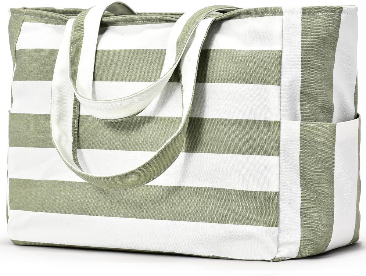 Thijox - Grote XXL Strandtas Dames - Gestreepte Tote Bag - Duurzame Canvas Schoudertas - Familie Reistas - Badtas voor Strand, Sauna en Picknick