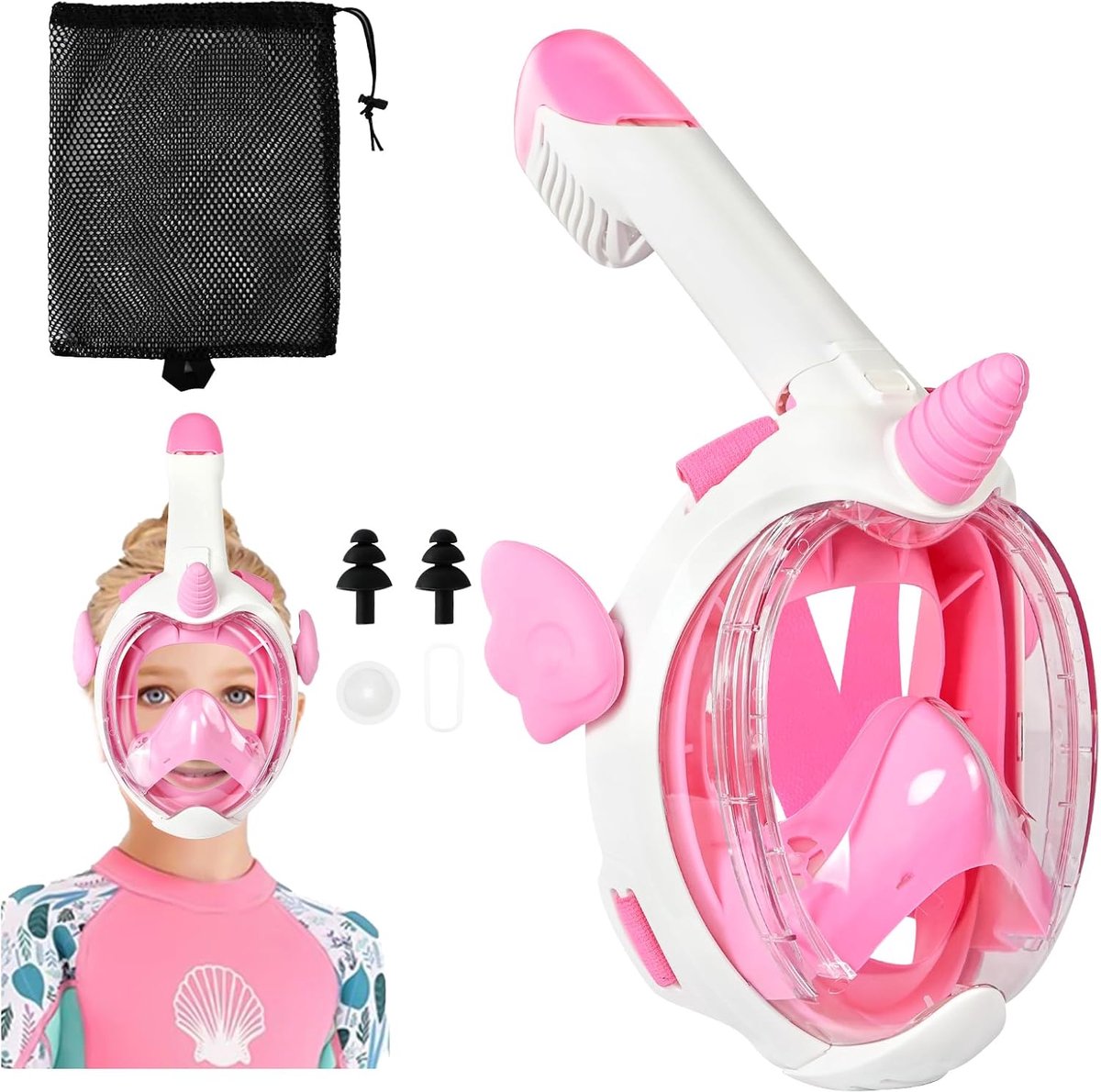 AOOSA Kinder Snorkelmasker Full Face, Unicorn Kinder Snorkelmasker 180° View Design, Anti-condens & Anti-lek - ShopVlot