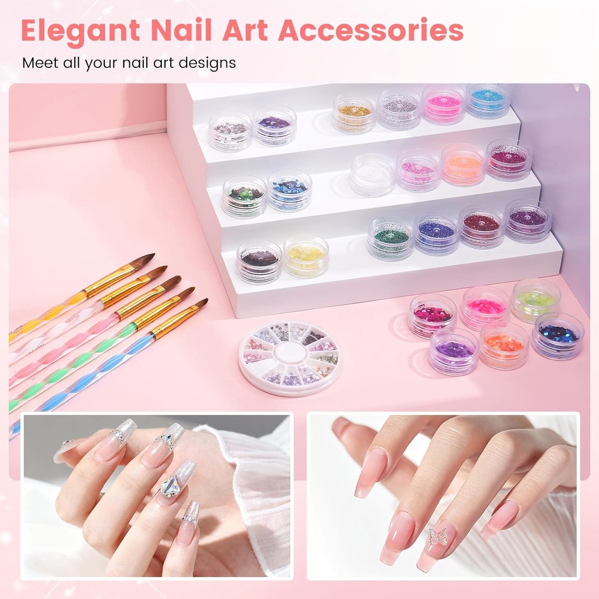 Acryl Nagelset voor Oefening: Compleet Manicure Set met UV Lamp, Elektrische Nagelboor en Valse Nageltips in Zilveren Cadeauzak thumbnail 6