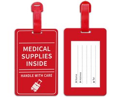 Thijox - MEDMAX Medische Bagagelabels met Naam en ID-kaart - Handvat met Zorg - Medische Benodigdheden Binnentag voor Koffers en Tassen - 2 Pack, Gema