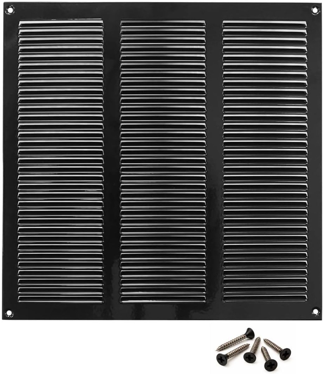 300x300mm Black Steel Ventilation Grille with Mosquito Mesh - Metal Ventilation Grilles - ShopVlot