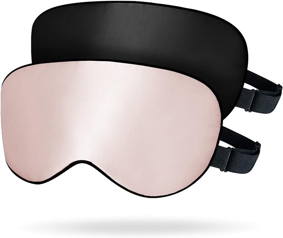 Thijox - Verstelbaar Slaapmasker - 100% Moerbeizijde Oogmasker voor Dames en Heren - 2 Stuks - Zwart + Perzikroze - Ideaal voor Diepe Slaap en Lichtaf