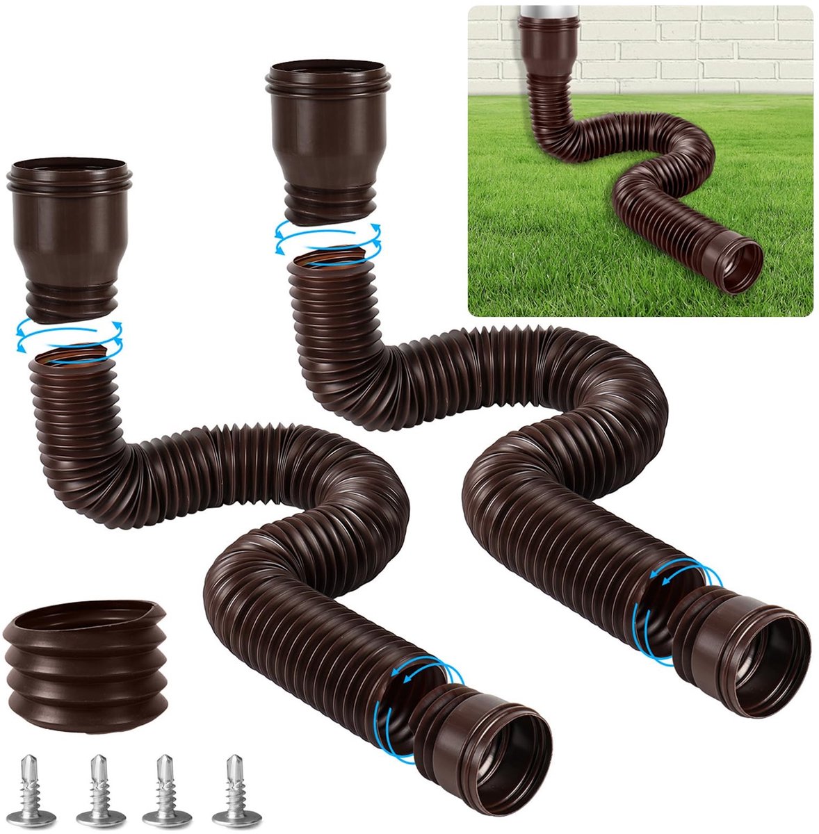 Inovra- Afvoerpijp Flexibele Verlenging - Verstelbaar van 47 tot 150 cm - 2 Stuks - Geschikt voor 80/100 mm - Hoogwaardig PE - Weerbestendig - Regenpijp
