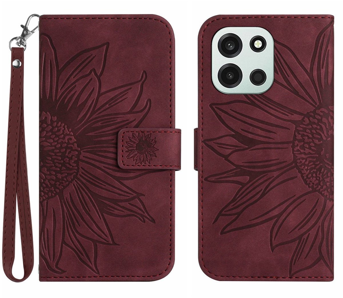 Coverup Hoesje - Geschikt voor OnePlus Nord 6 Hoesje - Coverup Zonnebloem Book Case met Koord - Bordeaux