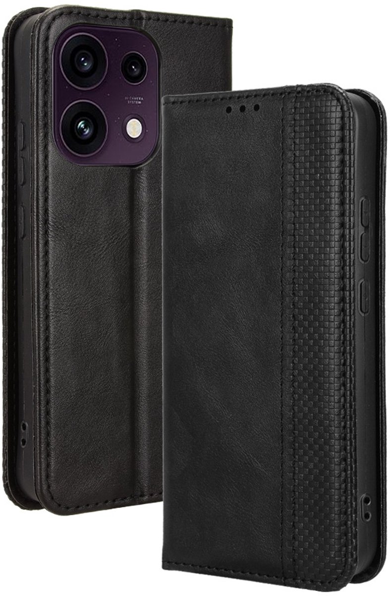 Coverup Hoesje - Geschikt voor OPPO Reno16 F Hoesje - Coverup Vintage Style Book Case - Zwart