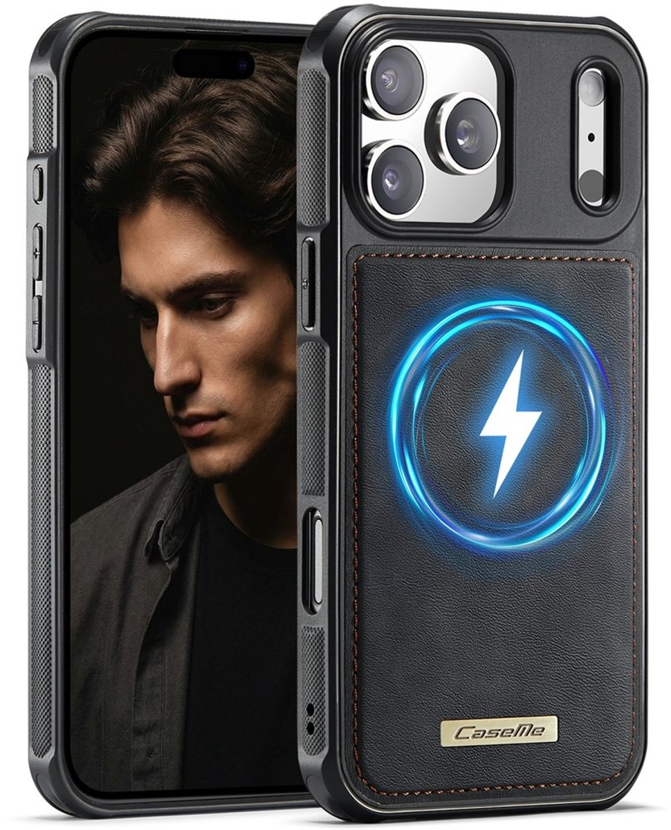 CaseMe Hoesje - Geschikt voor iPhone 17 Pro Hoesje - CaseMe C69 Leather Back Cover - MagSafe Compatible - Zwart