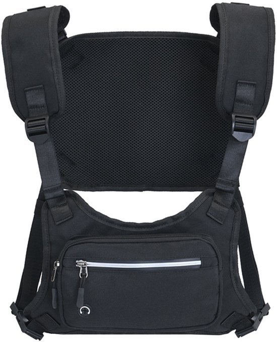 Reflecterend hardloophemd, telefoonhouder, borstzakje, hardloophemd, waterdicht, jogginghemd met 2 zakken (geschikt voor alle telefoons), verstelbare tailleband