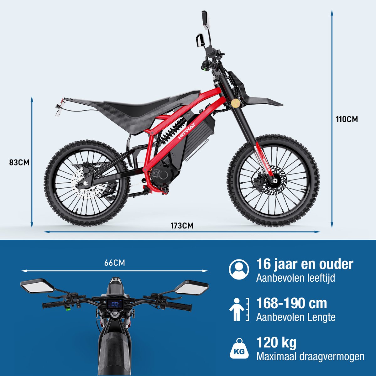 HITWAY Elektrische Bromfiets HT500 - 2500W elektrische scooter, elektrische motorfiets tot 45km/u, 60V 27Ah lithium accu, actieradius 45-60km - hydraulische schijfremmen voor en achter – foto 5