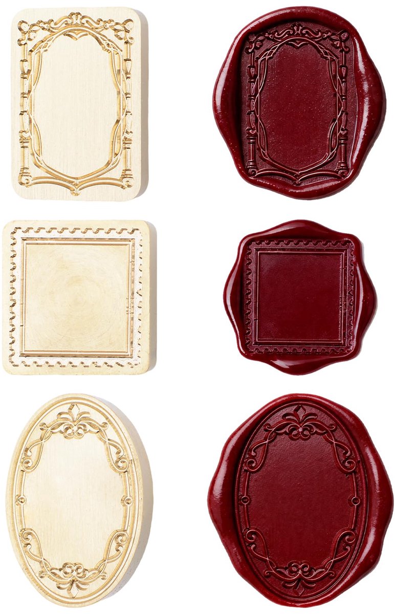 3-delige set Vintage Frame Wax Seal Stempelhoofden, Metalen Gerelieveerde Stempelhoofden Ronde/Vierkante/Onregelmatige Wax Seal Stempelhoofden voor Handicrafts Envelopdecoratie