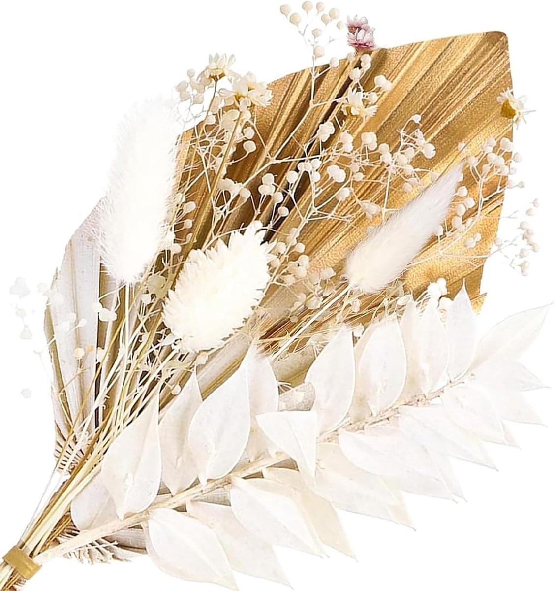 Gedroogde Bloemen, Gedroogde Bloemen voor Taarten, Boho Boeket van Gedroogde Bloemen voor Taartdecoraties, Gouden Palmblad & Witte Konijnenstaarten, Natuurlijke Taarttopper voor Bruiloft