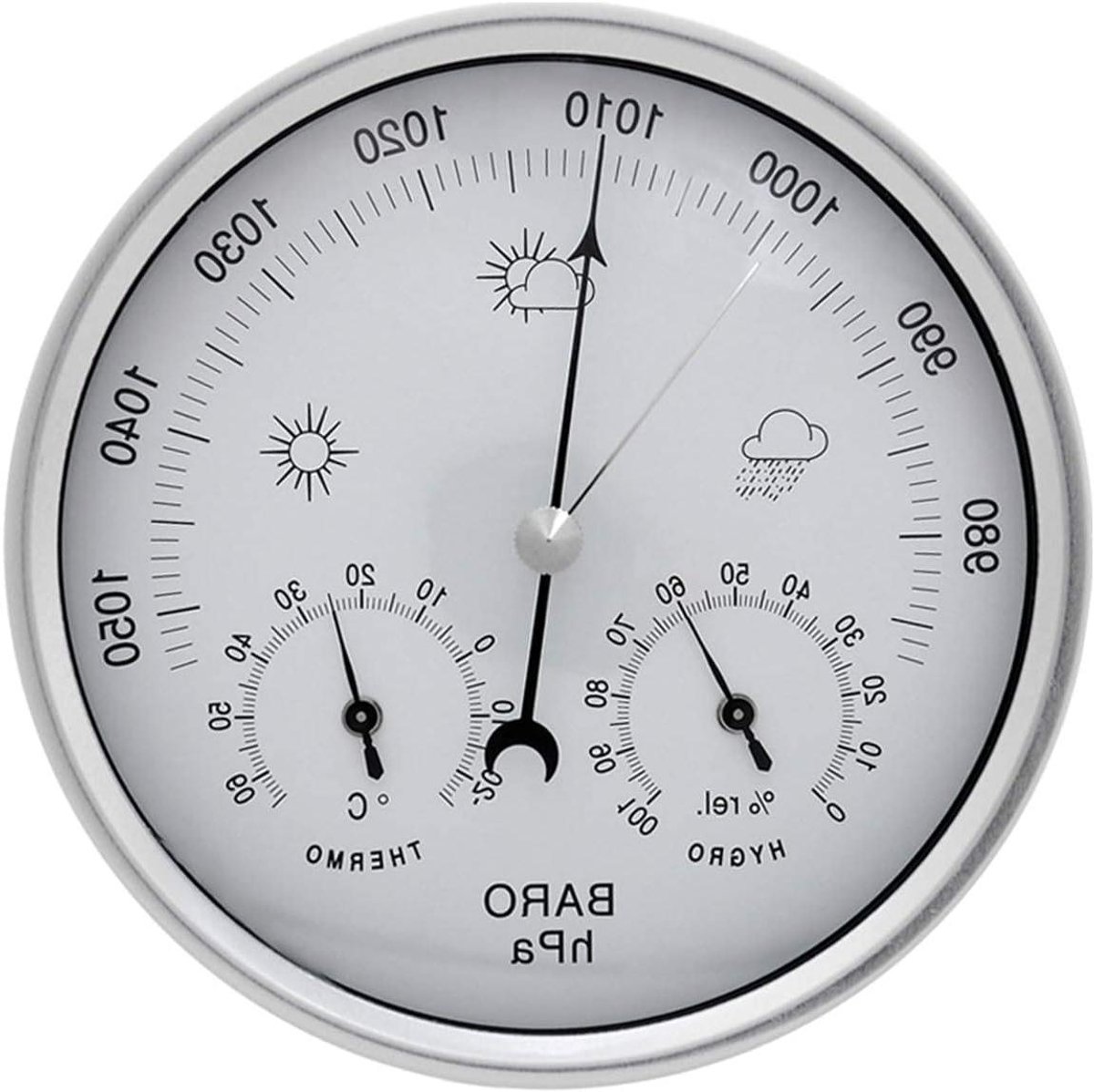 Analoge Weerstation - Barometer Hygrometer - Weersvoorspelling Binnen - 3-in-1 Functie - 14 cm Breed - Zilver