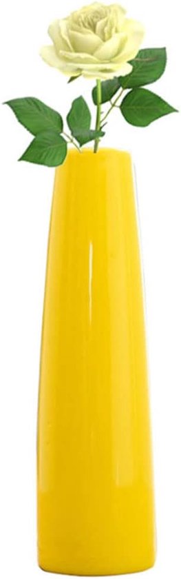 Kleine vaas 16cm geel - keramisch - conische vorm - perfect voor 1-2 bloemen - SnelShoppen