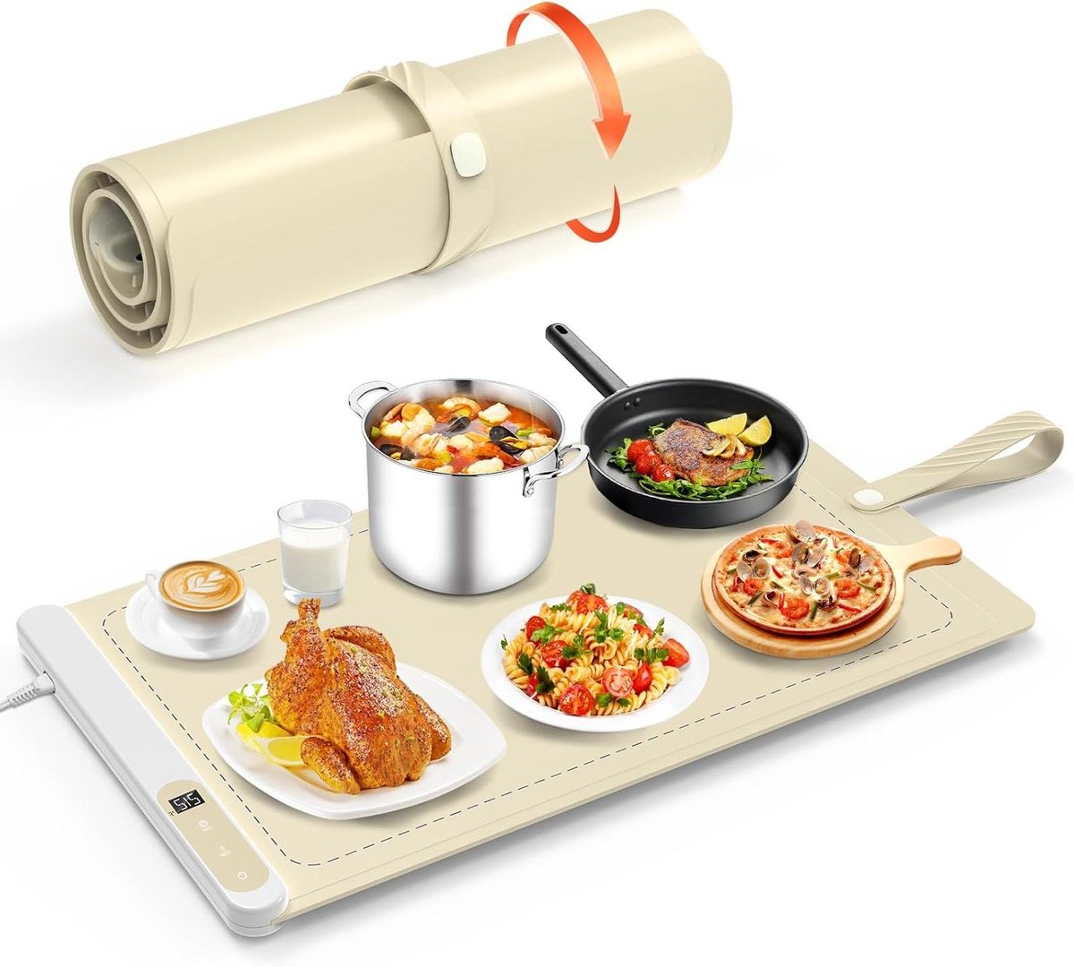 Voedselverwarmer Plaat - Warmhoudplaat - Gerechten Warm Houden - Snelle Grafeen Verwarming - 62 x 37 cm - Abrikoos