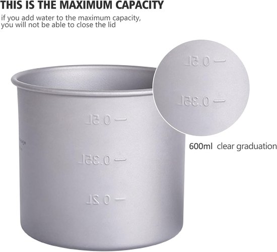 Outdoor Pot - Waterfles Mok - Kamperen Picknicken - Lichtgewicht Titanium - 600 ml - Multicolor — afbeelding 4