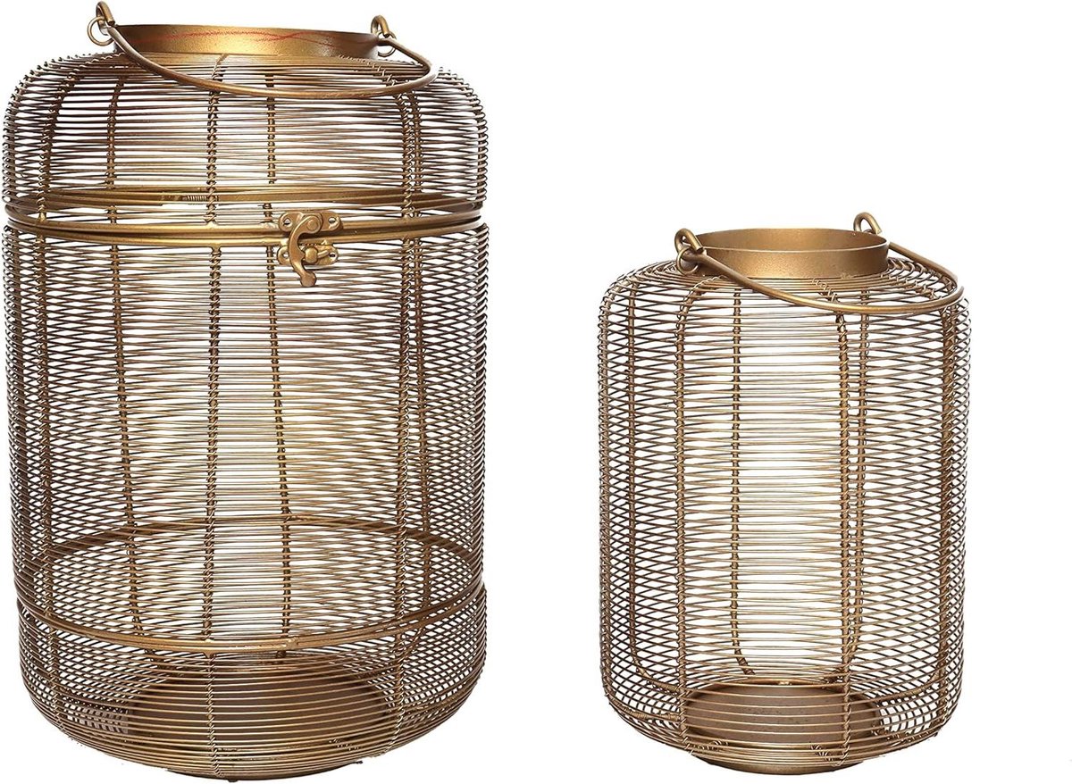 Lantaarn Set - Decoratieve Lantaarns - Buiten Decoratie - Set van Twee - 35.6 cm Hoog - Goud