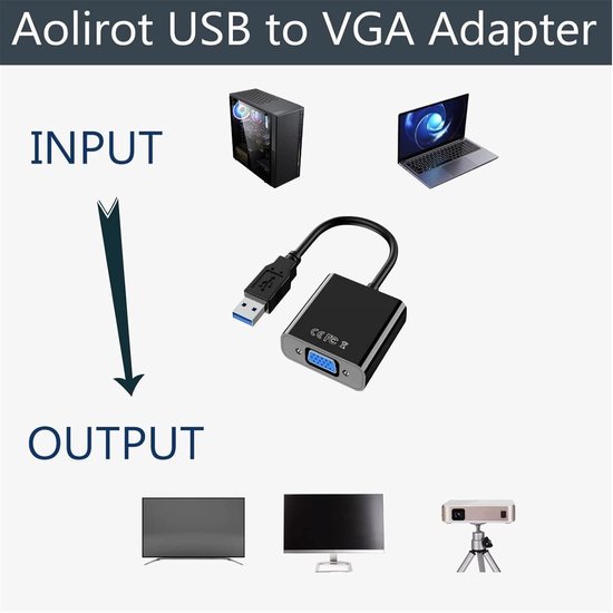 Externe USB naar VGA Adapter voor Meerdere Schermen - 1080P Full HD van Merkloos — afbeelding 3