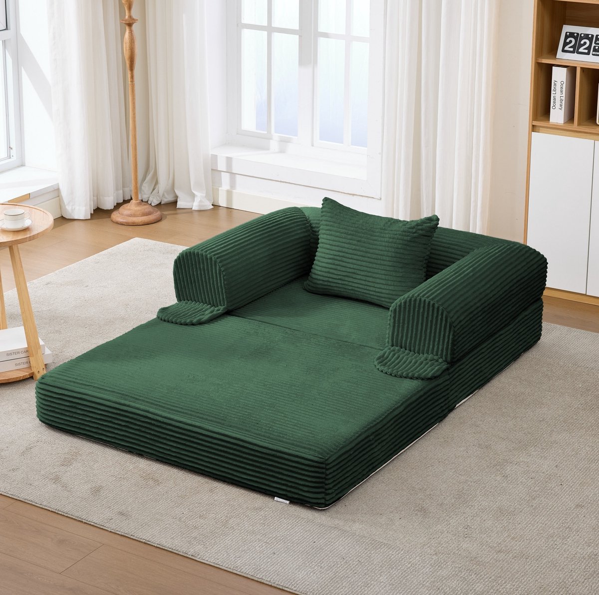 HAUSS SPOLE Fauteuil - Opvouwbare Slaapfauteuil - Handmatig Uitklapbaar Met Kussen - Voor Woonkamer En Logeerkamer - Kordstof Groen