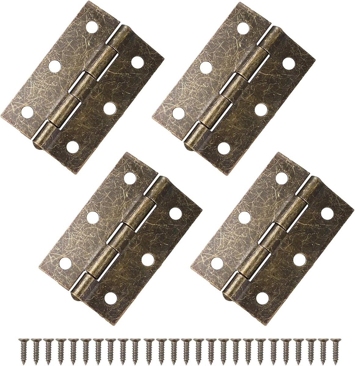 Retro Deur Scharnieren Set van 4, 3 Inch Bronzen Scharnieren met 24 Antieke Schroeven, Stevige Vouwscharnieren voor Houten Deuren in Huis en Tuin