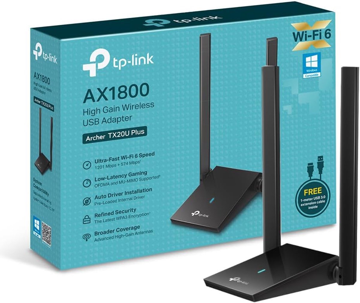 Thijox - WiFi 6 AX1800 Dual Band WLAN Adapter voor PC, USB 3.0, MU-MIMO, Hoge Gain Antennes, WPA3 Beveiliging, Compatibel met Windows 11/10, Zwart
