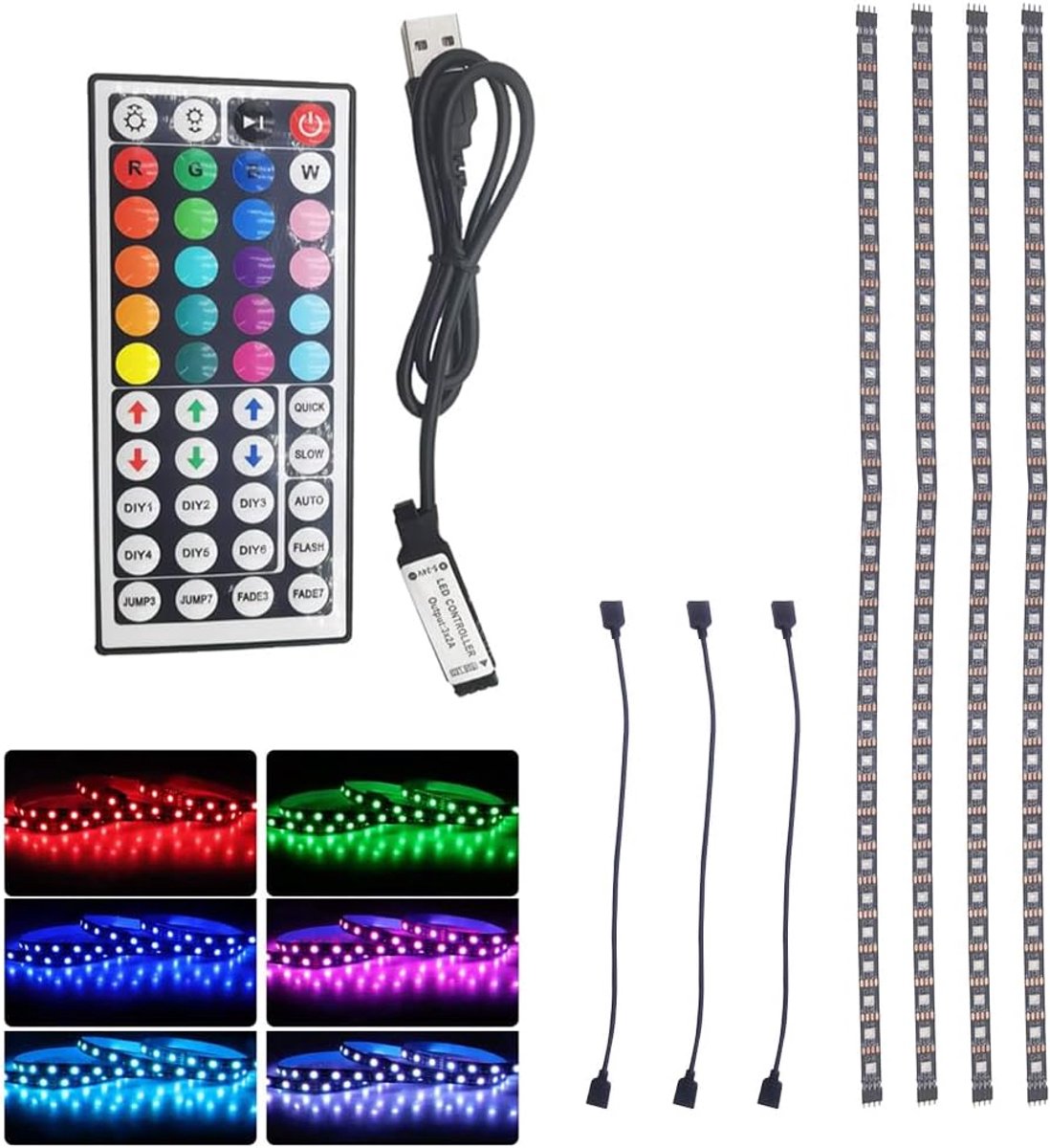 Thijox - 5V 5050 RGB LED-strip Licht USB met 44-toetsen Afstandsbediening - 4x0,5m Lichtband voor TV-Achtergrondverlichting en Vakantiedecoratie - Zwa