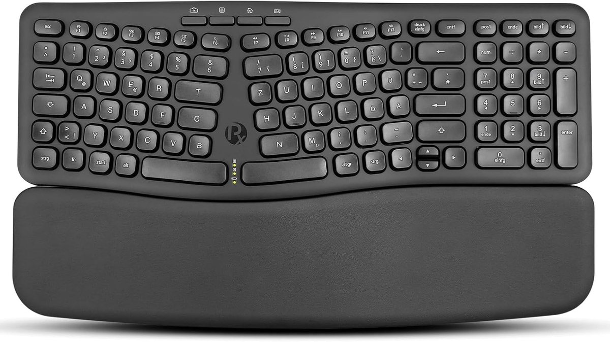 SnelShoppen - Ergonomisch Draadloos Toetsenbord Compact met Stille Toetsen, 2.4G Technologie, Afneembare Polssteun, QWERTZ Indeling voor Thuiswerk en