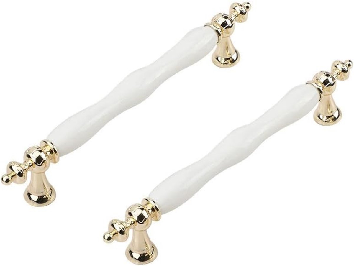 Vintage Deurklinken Set van 2 - Keramische Witte Arch Handgrepen voor Keuken, Kast en Lade - 160mm Deurgrepen voor Meubels