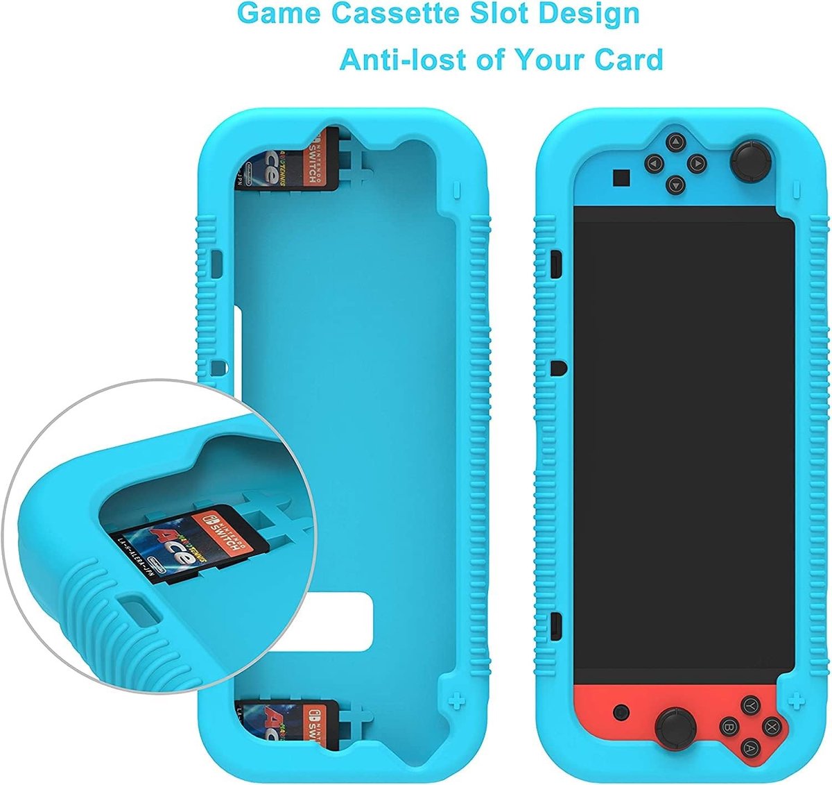 Siliconen Beschermhoes voor Nintendo Switch, Schokbestendige Grip Cover met 2 Opslagslots voor Gamecards, Blauw
