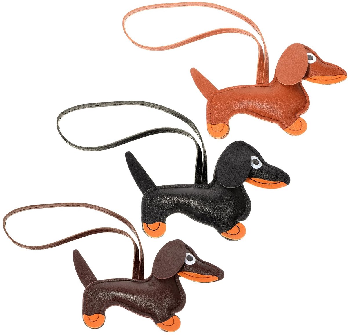 Dailygoods- Teckel Sleutelhanger - 3 Stuks - PU-leer - Dakhanger - Compact - Schattig Design - Perfect Cadeau